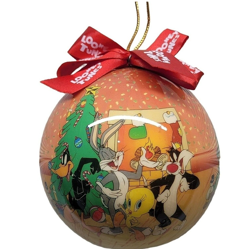 Looney Tunes Christmas‎ Tree Ornament 1995 Orange Bugs Bunny Tweety Matrix Vtg